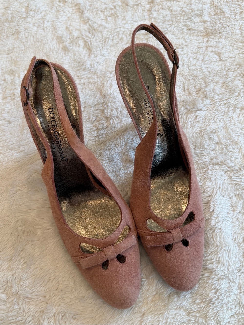 Dolce & Gabbana Dusty Pink Suede Slingback Pumps with Bow
